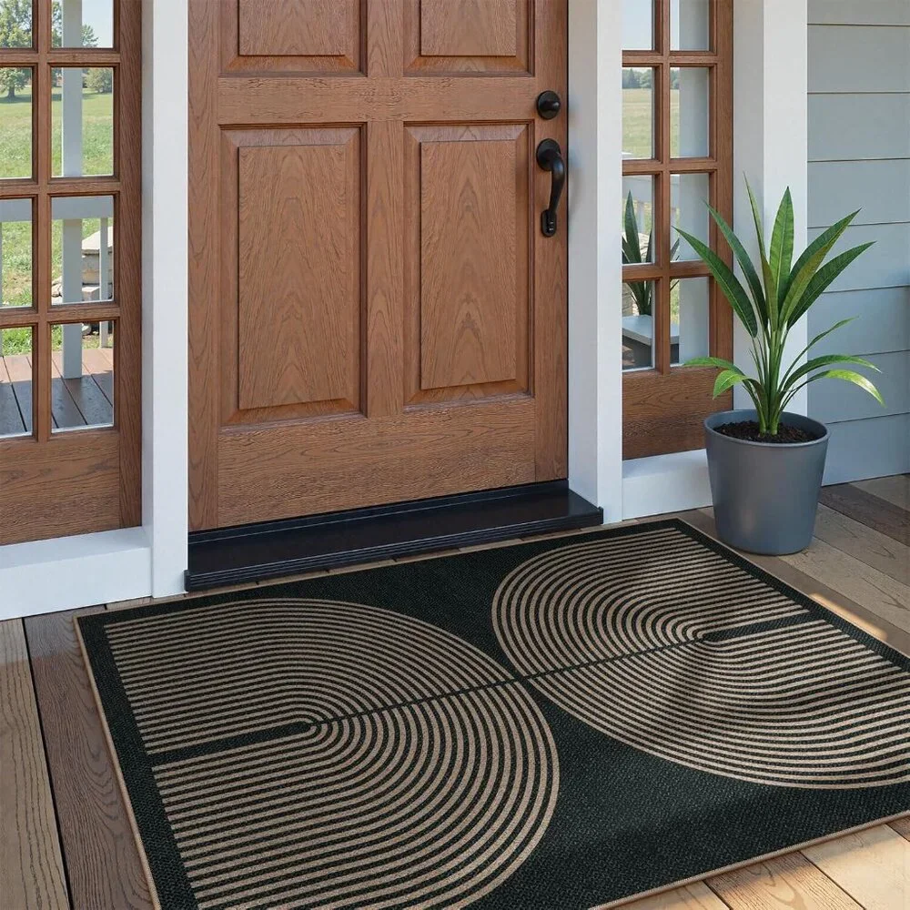 New Modern Rainbow Easy Jute Outdoor Patio Rug, 3x5 Black Washable Rugs